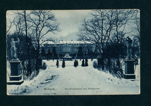 Ansichtskarte Stuttgart Residenztschloss mit Anlagensee - Winter 1913