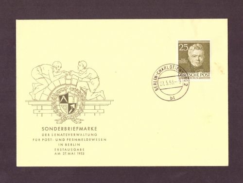 Brief Berlin - Männer : Schinkel - Michel Nr 98 / Ersttag / 1953