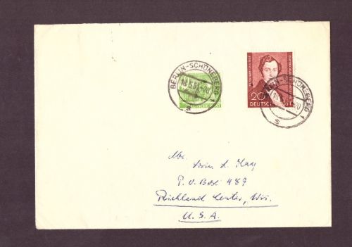 Brief Berlin - 100. Todestag von Lortzing - Michel Nr 74 - 1953 in die USA