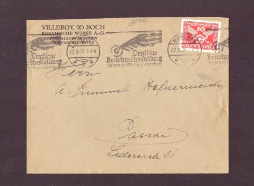 Deutsches Reich MiNr 371 auf Brief - SST München 1925 / Villeroy & Boch Keramik