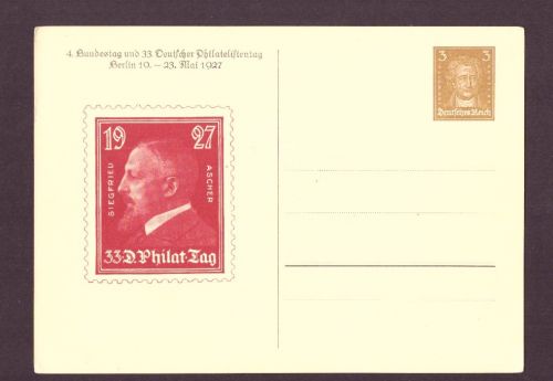 Ganzsache Dt. Reich - Philatelistentag 1927 / Ascher Motiv - ungebraucht