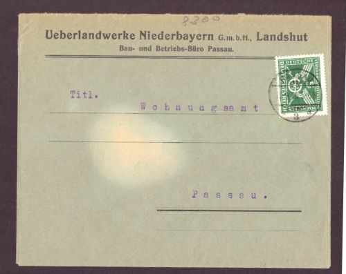 Deutsches Reich / MiNr 370 auf Brief / Landshut - Passau 1925 / Ueberlandwerke