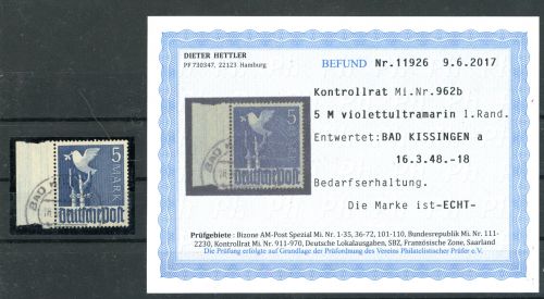 Alliierte Besetzung Michel Nummer 962b gestempelt Bad Kissingen Befund