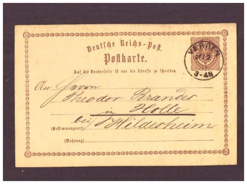 Ganzsache Dt. Reich Verden nach Holle bei Grasdorf 1874