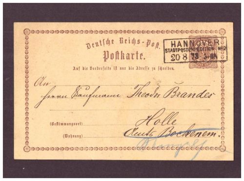 Ganzsache Dt. Reich Hannover Stadtpostexpedition No.2 - Holle bei Grasdorf 1873