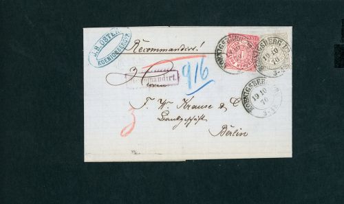 Norddeutscher Bund MiFr Mi.Nr. 16 + 17 Einschreiben Königsberg n. Berlin geprüft