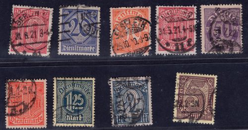 Deutsches Reich Dienstmarken Lot aus Michel-Nr. 23/33 gestempelt
