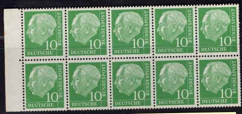 Bund Heuss Zusammendruck Deutschland, Michel Nr.: HBL 10 postfrisch RLVa