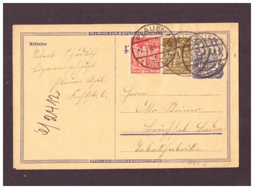 Infla Ganzsache P 150 Typ I / 2.5. 1923 - Plauen n. Bruchsal Baden - Tabakfabrik