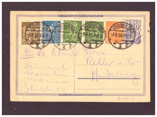 Infla Ganzsache P 148 Typ I - 3.3. 1923 - Mannheim nach Heidelberg