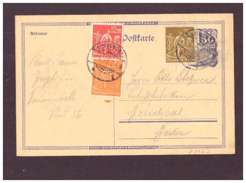 Infla Ganzsache / Tabakfabrik - 1923 - Donauwörth nach Bruchsal