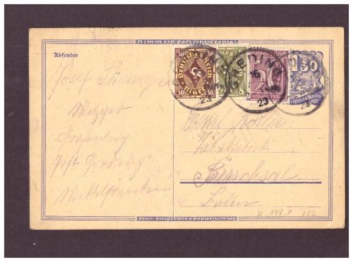 Infla Ganzsache / Tabakfabrik - 1923 - Greding nach Bruchsal