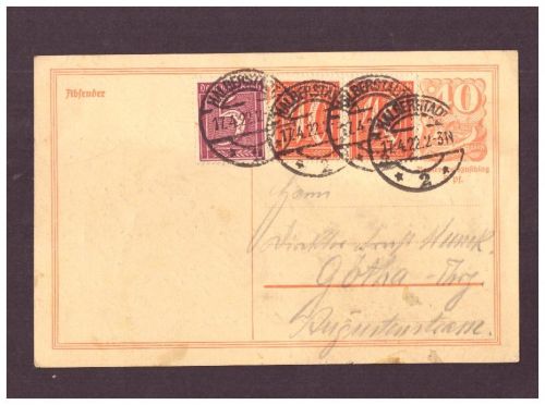 Infla Ganzsache Halberstadt nach Gotha - 1922