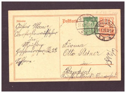 Infla Ganzsache - Tabakfabrik / Meißen nach Bruchsal - 1923