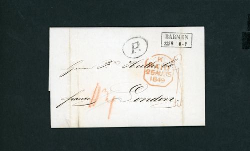 Vorphila Auslands Brief Barmen nach London 1849