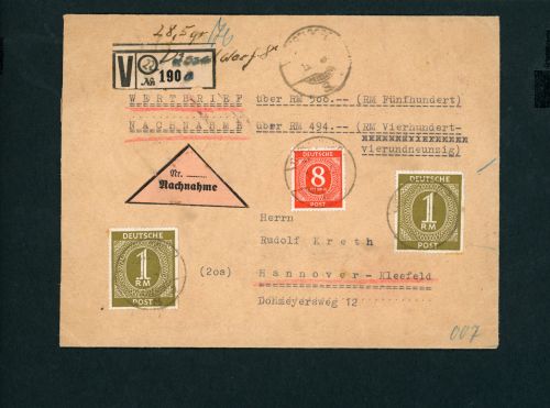 Alliierte Besetzung Kontrollrat 937a MiFr. 917a Wertfernbrief Düsseldorf Attest