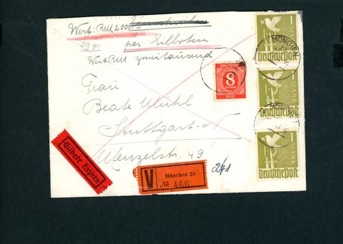 Alliierte Besetzung Kontrollrat 959a MiFr. 917a Wertfernbrief München Attest
