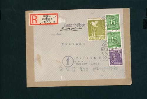 Alliierte Besetzung Kontrollrat 922a , 944a,959a MiFr Einschreiben Berlin Befund