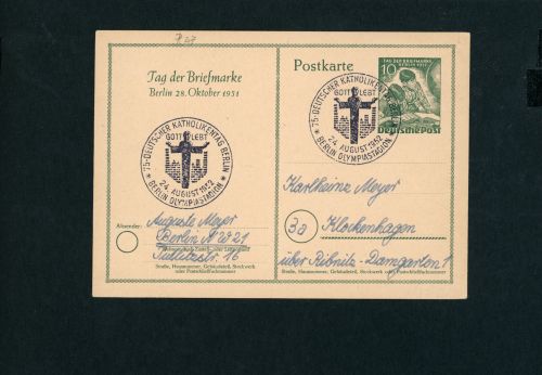 Berlin Ganzsache Michel Nummer P27 Sondersempel Katholikentag 1952 Berlin