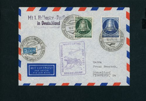 Berlin Michel Nummer 76 + 78 Mischfrankatur 1. Helikopterflug Wuppertal 1951
