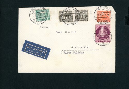Berlin Michel Nummer 79 Mischfrankatur Lufpostbrief 1951 geprüft