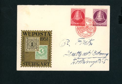 Berlin Michel Nummer 79 + 77 Mischfrankatur Sonderstempel Wüposta Stuttgart