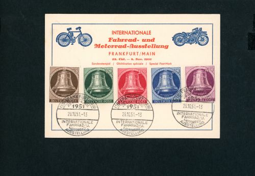 Berlin Michel Nummer 75 - 79 auf Postkarte Fahrrad Motorrad Austellung geprüft