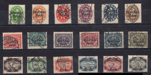 Deutsches Reich Dienstmarken Michel Nr. 34 - 51 gestempelt