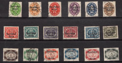Deutsches Reich Dienstmarken Michel-Nr. 34 - 51 gestempelt