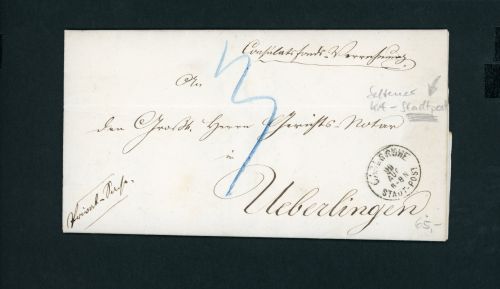 Vorphila Brief Karlsruhe Stadt - Post nach Überlingen 1870