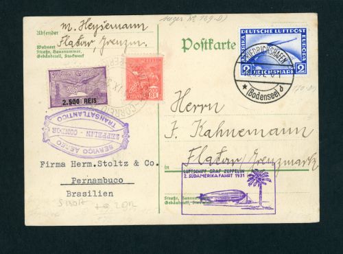 Zeppelin Postkarte Graf Zeppelin - 2. Südamerikafahrt 1931 Brasilien