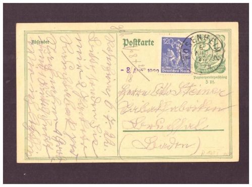 Infla Ganzsache P 140 / MF - Tabakfabrik - Rosenheim n. Bruchsal - 1922