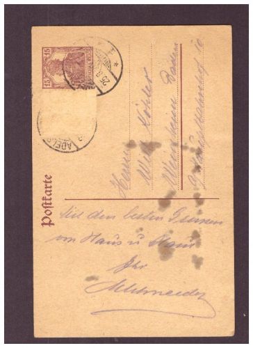 Infla Ganzsache Germania " 15 " / MF - Adelsheim n. Weinheim Baden - 1920