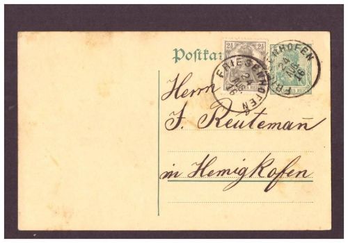 Infla Ganzsache Germania " 5 " / MF - Friesenhofen - Hemighofen - 1916