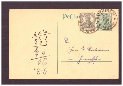 Infla Ganzsache Germania " 5 " / MF - Leutkirch - Hemighofen - 1916