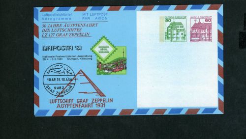 Ganzsache Naposta 1981 - 50 Jahre Agyptenfahrt LZ127 Graf Zeppelin ungebraucht