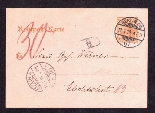 Dt. Reich Rohrpostkarte Berlin 1910