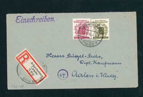 Alliierte Besetzung SBZ MiFr Einschreiben Schweinsburg Mi.Nr. 147 + 149