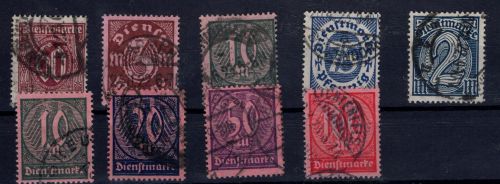 Dt. Reich, Dienstmarken, Michel Nr. 66 - 74, gestempelt