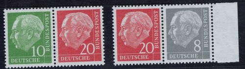 Bund Heuss Zusammendruck, Michel Nr. W 21 / W 23 y II, postfrisch
