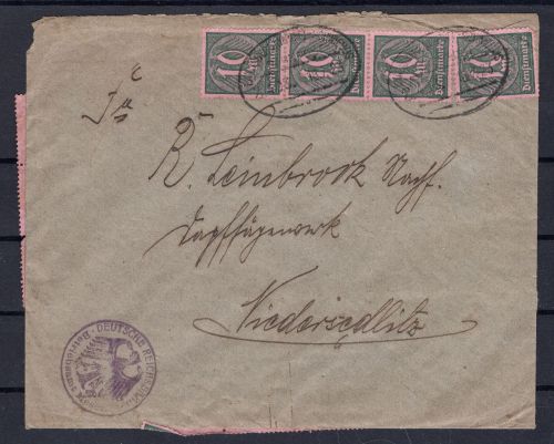 Deutsches Reich Mehrfachfrankatur Dienstmarke Mi.Nr. 68 Bahnpost