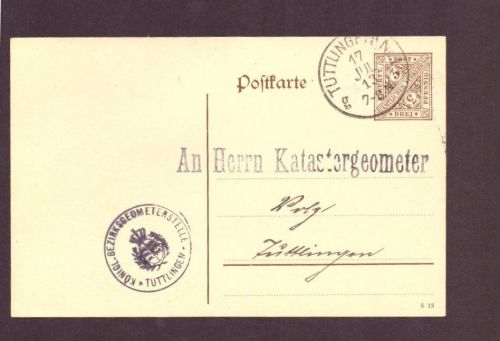Württemberg Dienst Ganzsache - Tuttlingen - Königliche Bezirksgeometrie - 1913