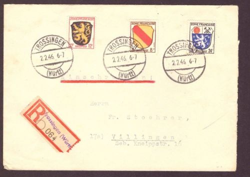 Einschreiben Alliierte Besetzung Franz. Zone - Trossingen n. Villingen 1946