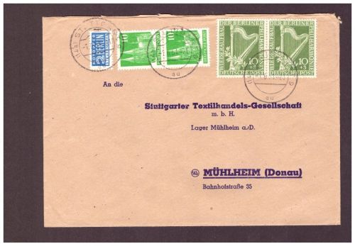 Berlin / Wiederaufbau - MiNr. 72 als Paar - Stuttgart n. Mühlheim 1951