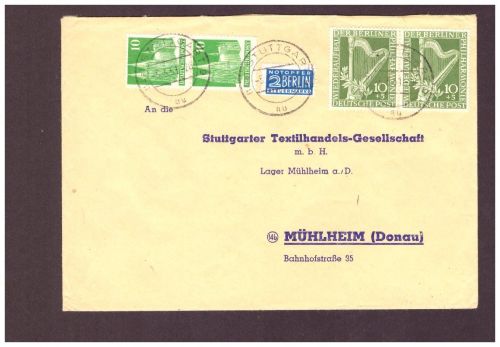 Berlin / Wiederaufbau - MiNr. 72 als Paar - Stuttgart n. Mühlheim 1951