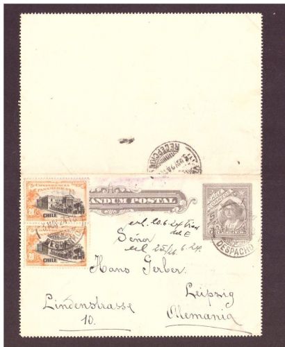 Chile , Memorandum Postale / Postkarte / Sena- Leipzig 1924
