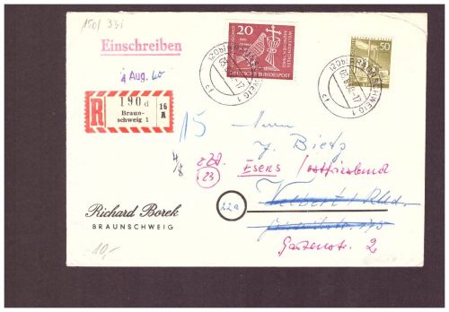 Einschreiben Berlin / West - MiFr Braunschweig n. Esens / Ostfriesland 1960