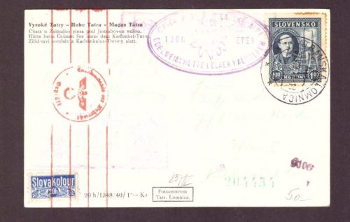 Slowakei Tatranska Lomnica nach Wien - Hütte + Karfunkel Turm - 1941 rote Zensur