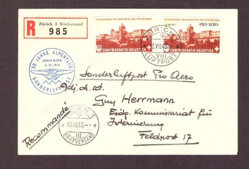 Schweiz Luftpost MeFr - Recommande - Feldpost / Zürich n. Bern 1943