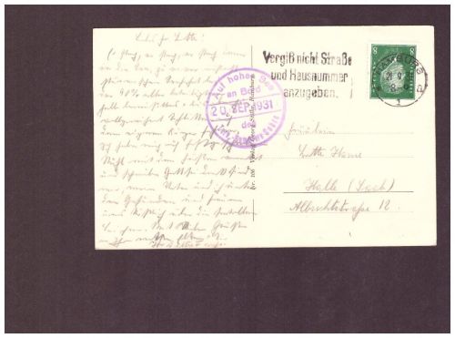 Ansichtskarte Helgoland - Lange Anna / Bordpost - Hamburg nach Halle 1931